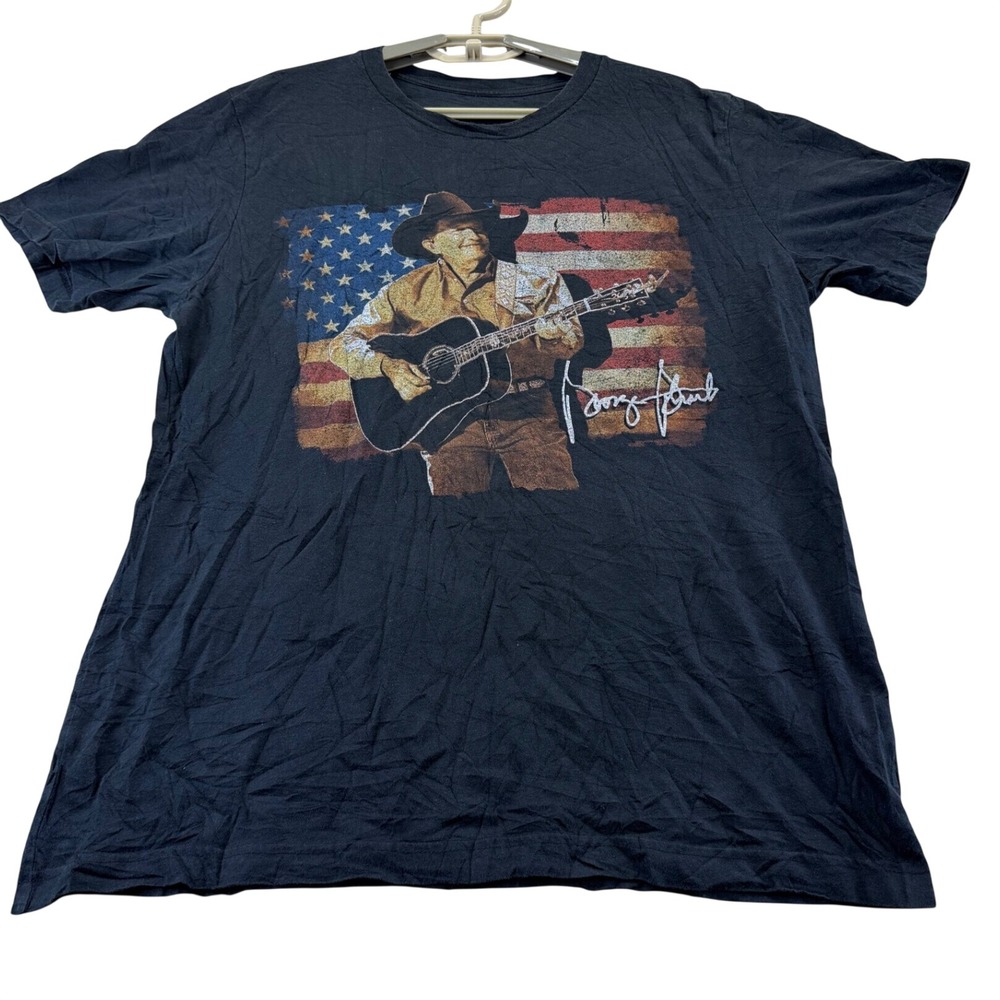 George Strait T Shirt Mens Large Black Tour Graphic American Flag Country Music